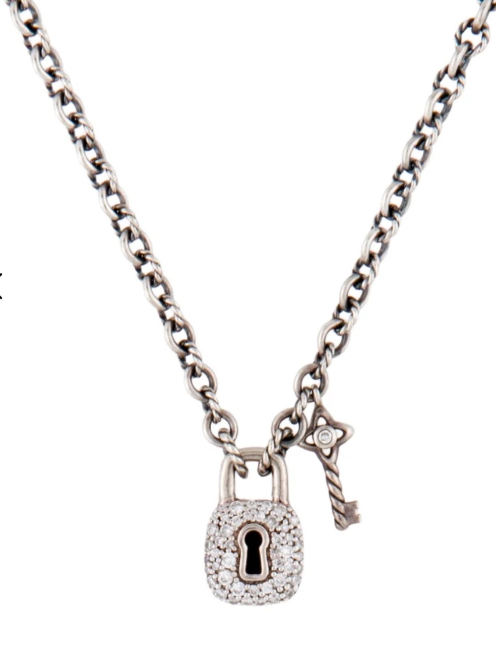 David Yurman Diamond Lock & Key Pendant Necklace